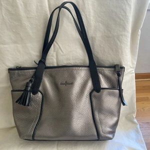 Cole Haan pewter metallic pebbled leather tote bag